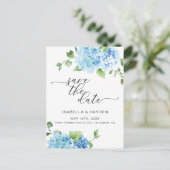 Light Blue Hydrangea Dusty Floral Save the Date Aankondigingskaart (Staand voorkant)