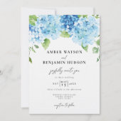 Light Blue Hydrangea Dusty Navy Floral Wedding Kaart (Voorkant)