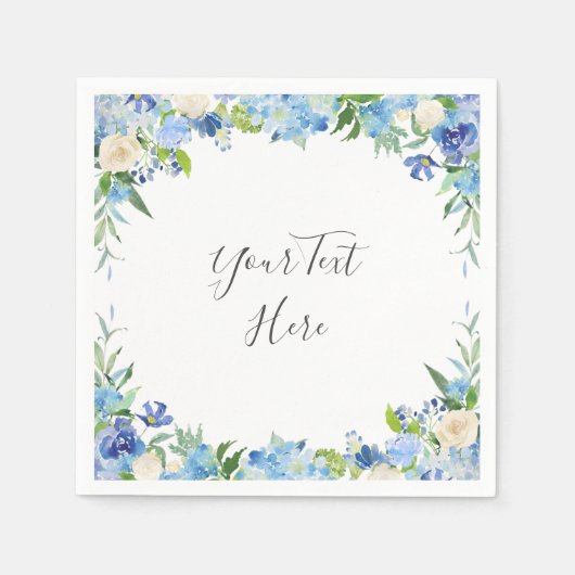 Light Blue Hydrangea Floral PARTY Paper Servet (Voorkant)