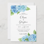 Light Blue Hydrangea Floral QR all in one Wedding Kaart (Voorkant)
