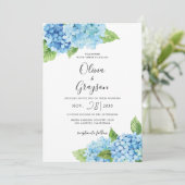 Light Blue Hydrangea Floral QR all in one Wedding Kaart (Staand voorkant)