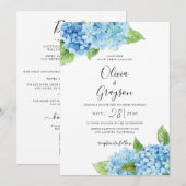Light Blue Hydrangea Floral QR all in one Wedding Kaart (Voorkant / Achterkant)