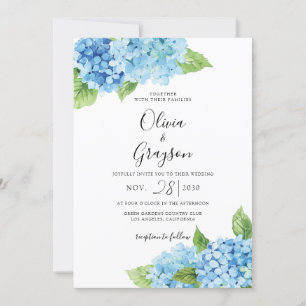 Light Blue Hydrangea Floral QR all in one Wedding Kaart