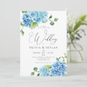 Light Blue Hydrangea QR Code All in One Wedding Kaart (Staand voorkant)