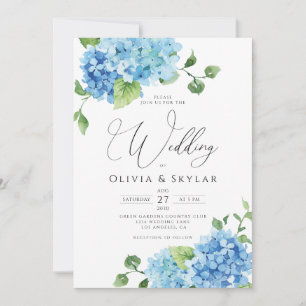 Light Blue Hydrangea QR Code All in One Wedding Kaart