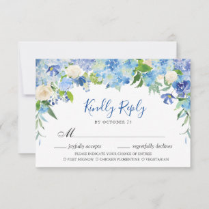 Light Blue Hydrangea RSVP-kaart met maaltijdkeuze RSVP Kaartje