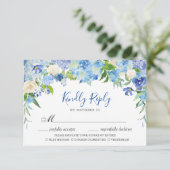 Light Blue Hydrangea RSVP-kaart met maaltijdkeuze RSVP Kaartje (Staand voorkant)