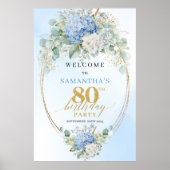 Light Blue Hydrangeas Boho 80th birthday welcome Poster (Voorkant)