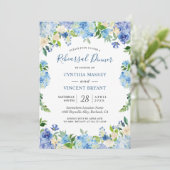 Light Blue Hydrangeas Floral Chic Rehearings Dinne Kaart (Staand voorkant)
