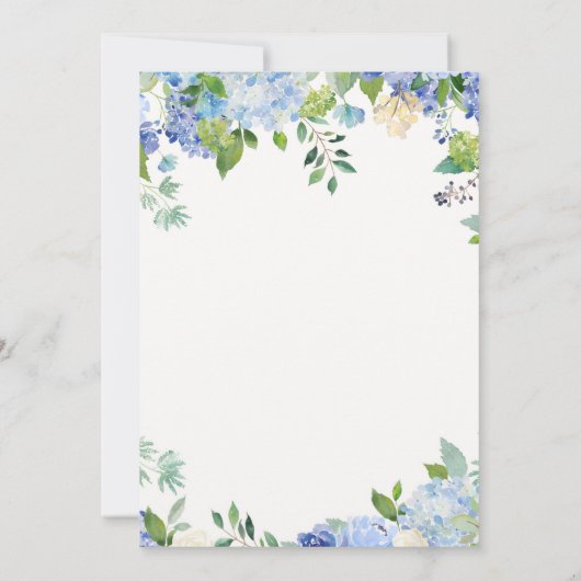 Light Blue Hydrangeas Floral Chic Rehearings Dinne Kaart (Achterkant)