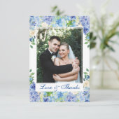 Light Blue Hydrangeas Floral Photo Waterverf Bedankkaart (Staand voorkant)