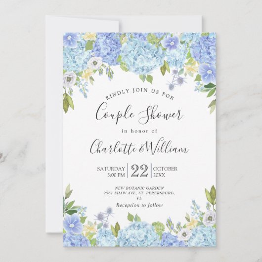 Light Blue Hydrangeas Waterverf Couple Shower Kaart (Voorkant)