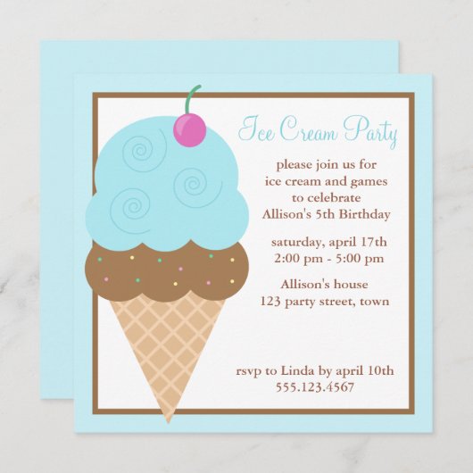 Light Blue Ice Cone Kaart (Voorkant / Achterkant)