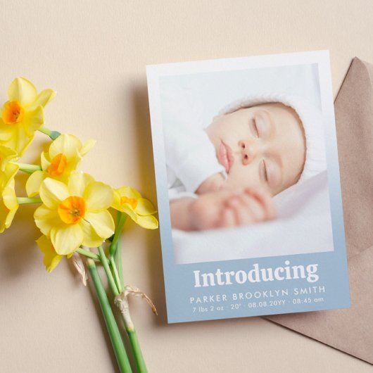 Light Blue Introduction New Baby Girl Foto Aankondiging