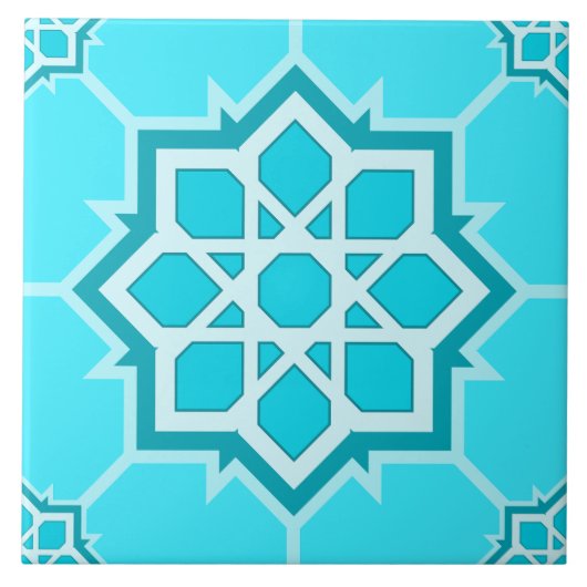 Light Blue Islamic Geometric Seamless Pattern Tegeltje (Voorkant)