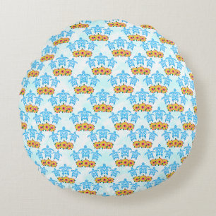 Light Blue Island Tribal Green Sea Turtles Rond Kussen