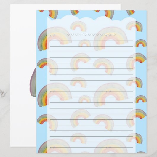 Light Blue Kawaii Rainbow Stationery Paper (Voorkant / Achterkant)