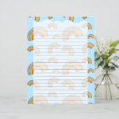 Light Blue Kawaii Rainbow Stationery Paper (Staand voorkant)