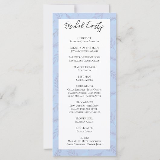 Light Blue Leaves en Foliage Wedding Programme (Achterkant)
