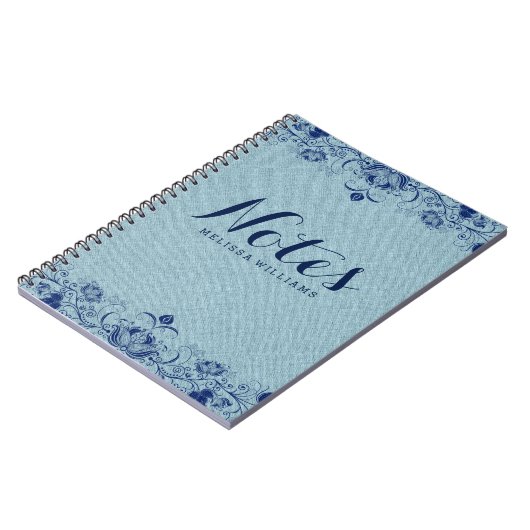 Light Blue Linen & Navy Blue lace Notitieboek (Linkerzijde)