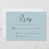 Light Blue Linen Simple Black Script RSVP-kaart Kaart (Voorkant)