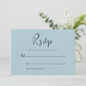Light Blue Linen Simple Black Script RSVP-kaart Kaart (Staand voorkant)