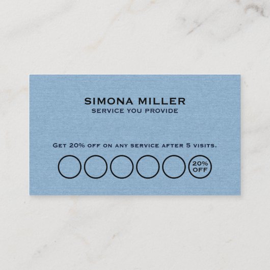 Light Blue Linen Texture Loyalty Card Visitekaartje (Achterkant)