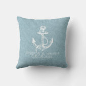 Light Blue Linen & White Boat Anchor Kussen (Achterkant)