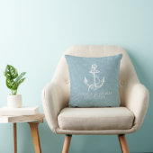 Light Blue Linen & White Boat Anchor Kussen (Stoel)