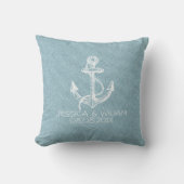 Light Blue Linen & White Boat Anchor Kussen (Voorkant)