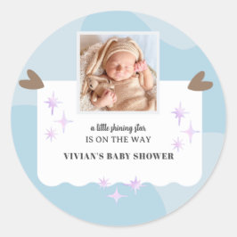Light Blue Little Shining Star Photo Baby shower Ronde Sticker