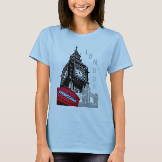 Light Blue London Red Telephone Box Big Ben Clock T-shirt (Voorkant)