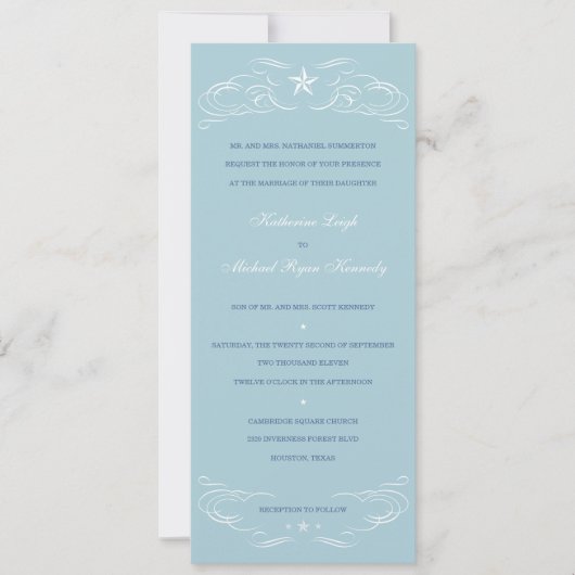 Light Blue Lone Star Wedding Invitations Kaart (Voorkant)