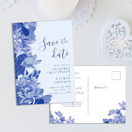 Light Blue Lotus Floral Chinoiserie Save the Date Briefkaart