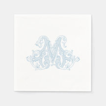 Light Blue "M" Monogram Cocktail Napkins