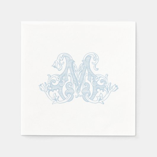 Light Blue "M" Monogram Cocktail Napkins Servet (Voorkant)