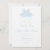 Light Blue "M" Monogram Wedding Invitation Kaart (Voorkant)