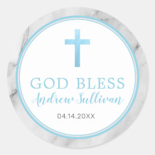 Light Blue Marble Baptisme Favor Ronde Sticker
