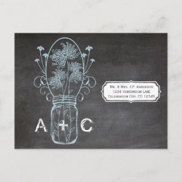 Light Blue Mason Jar Chalkboard Weddenschap Briefkaart