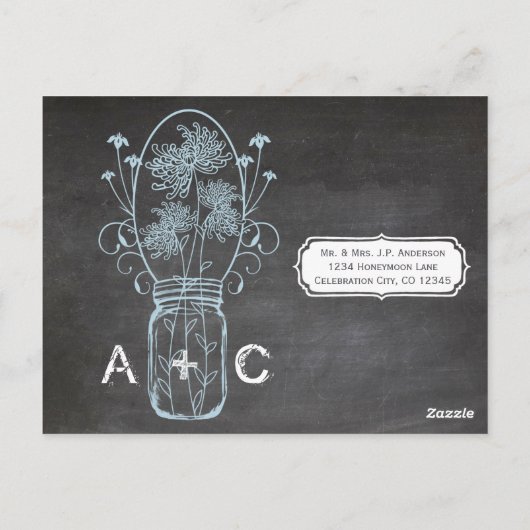 Light Blue Mason Jar Chalkboard Weddenschap Briefkaart (Achterkant)