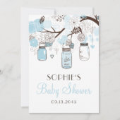 Light Blue Mason Jars en Flowers Baby shower Kaart (Voorkant)