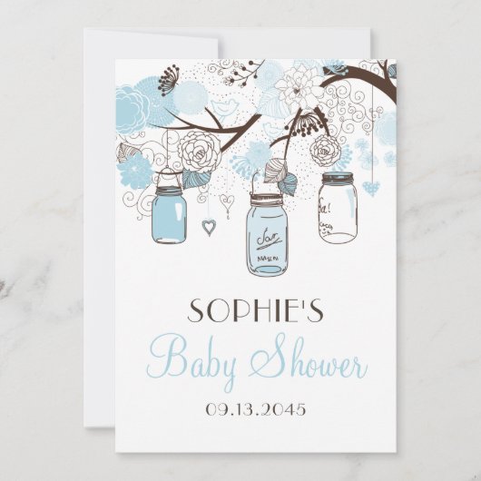 Light Blue Mason Jars en Flowers Baby shower Kaart (Voorkant)