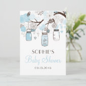 Light Blue Mason Jars en Flowers Baby shower Kaart (Staand voorkant)