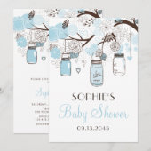 Light Blue Mason Jars en Flowers Baby shower Kaart (Voorkant / Achterkant)