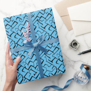 Light Blue Meander Patroon Moderne Maze Cadeaupapier