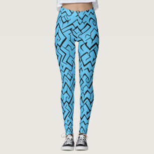 Light Blue Meander Patroon Moderne Maze Leggings