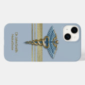 Light Blue Medical Caduceus Faux Gold Foil Stripes Case-Mate iPhone Case (Achterkant (horizontaal))