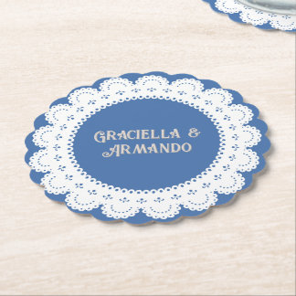 Light Blue Minimalist Paper Wedding Coasters Kartonnen Onderzetters