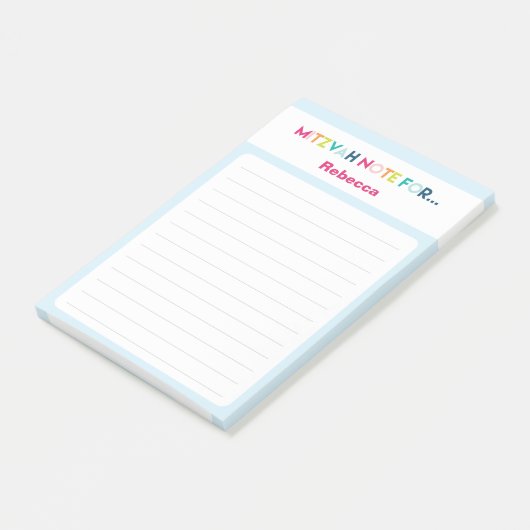 Light Blue Mitzvah Note: 4x6 Sticky Pad Post-it® Notes (Schuin)