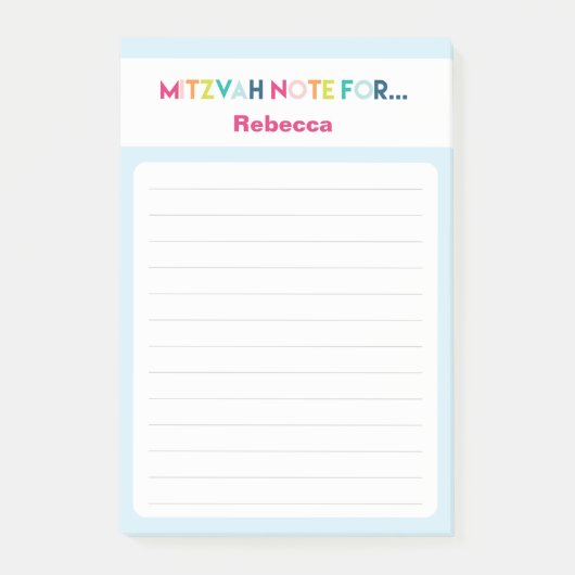 Light Blue Mitzvah Note: 4x6 Sticky Pad Post-it® Notes (Voorkant)